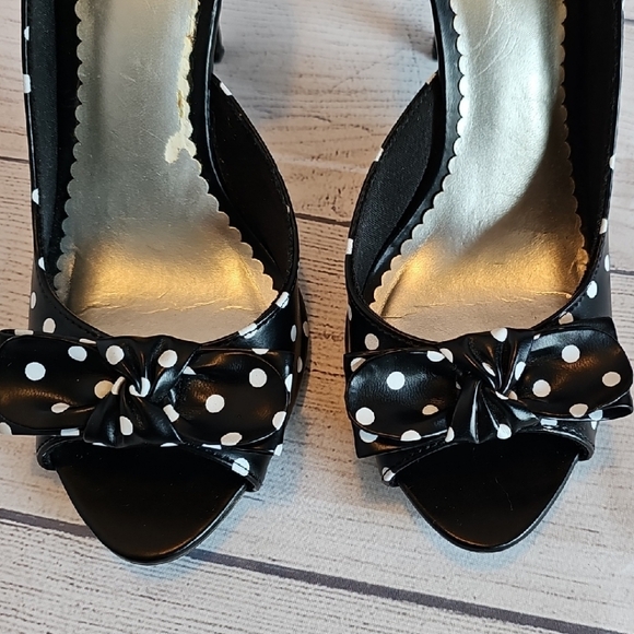 FIONI Black & White Open Toe Polka Dot Heels Size 8.5 - Picture 3 of 11